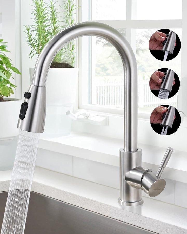 ARCORA Küchenarmatur ausziehbar, Hochdruck Wasserhahn Küche aus Edelstahl 360° schwenkbar Armatur Kü