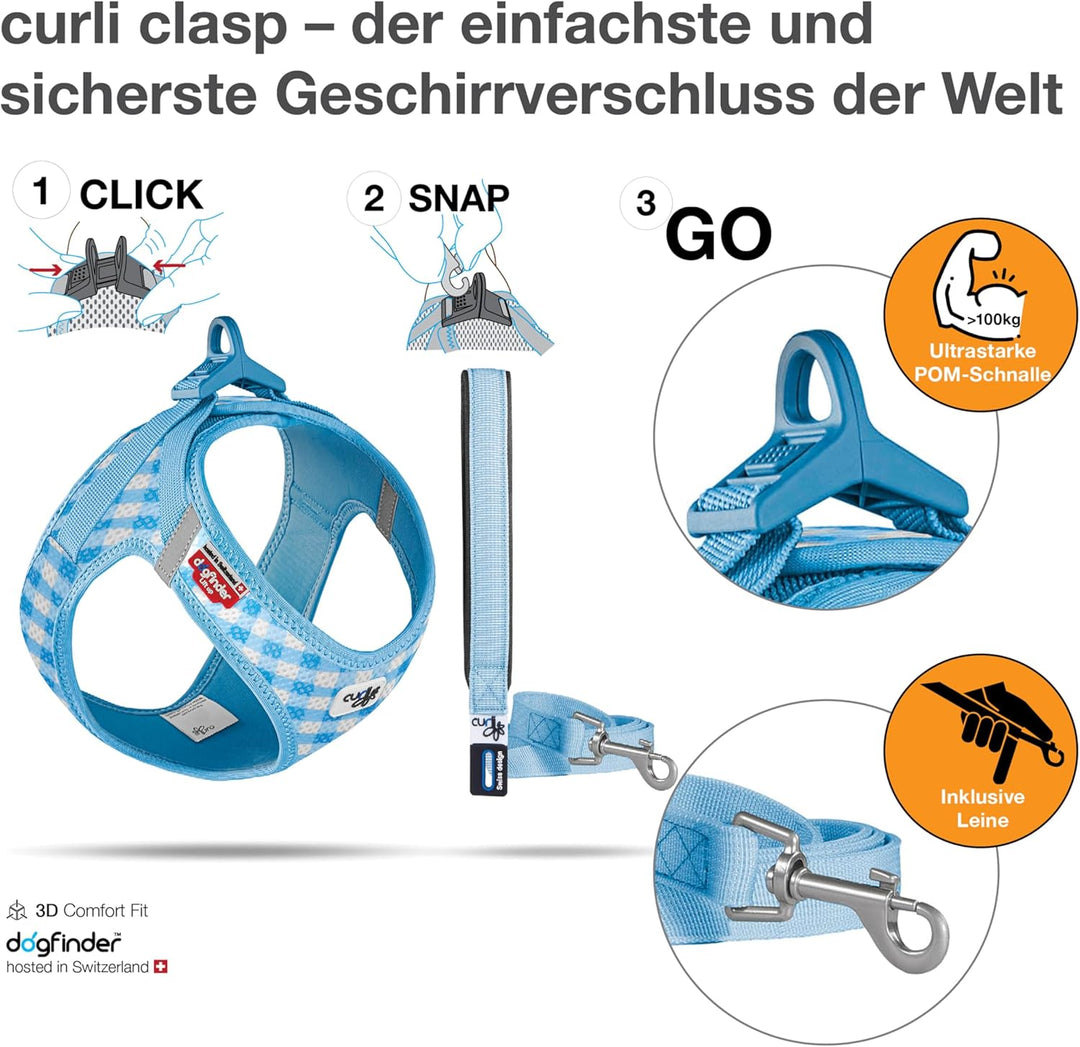 Vest Harness Air-Mesh Skyblue-Caro 2XS & Leash M, Skyblue-Caro 2XS