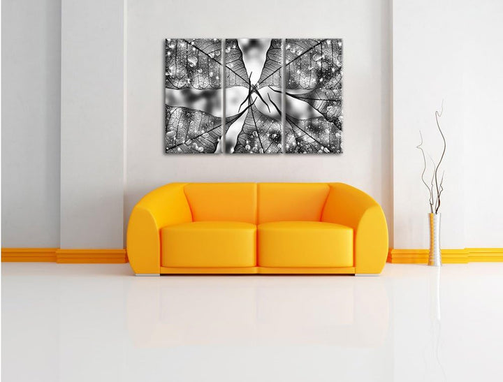 Pixxprint Grüne Blätter als Leinwandbild/Grösse: 3 Teilig (120x80) cm/Wandbild/Kunstdruck/fertig bes