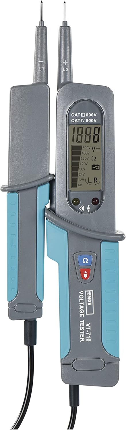 EMOS Spannungsprüfer und Phasentester CAT IV 600 V, AC/DC Volttester/digitaler Spannungstester 6V -