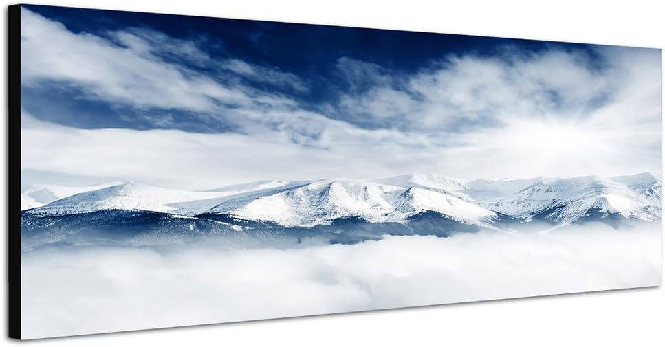 Paul Sinus Art Panoramabild auf Leinwand und Keilrahmen 150x50cm Berge Gebirge Schnee Winter Wolkenh