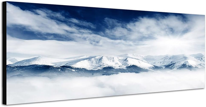 Paul Sinus Art Panoramabild auf Leinwand und Keilrahmen 150x50cm Berge Gebirge Schnee Winter Wolkenh