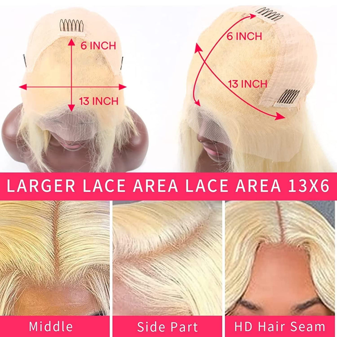 Echthaar Perücke Schwarz Frauen 613 Farbe 13x4 HD Body Wave Lace Front Wig 180% Density Blonde Trans