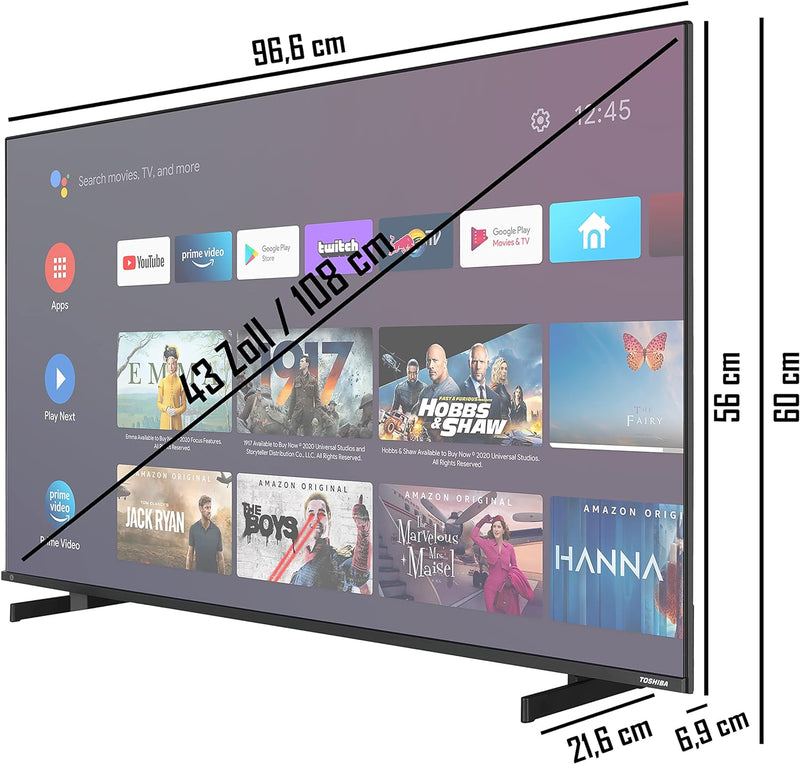 Toshiba 43UA5D63DGY 43 Zoll Fernseher / Android TV (4K Ultra HD, HDR Dolby Vision, Smart TV, Play St