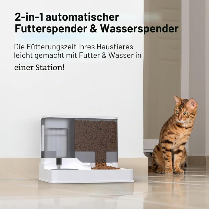 2 in 1 Automatischer Katzen-Futterspender All in One Auto Feeder Futter- und Wasserspender, Haustier