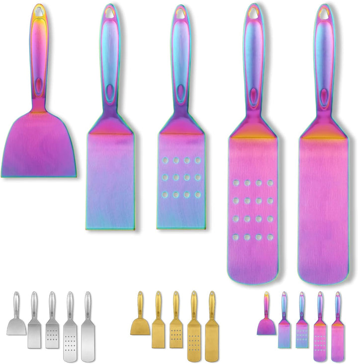 Berglander Regenbogen BBQ Grillbesteck Set 5 Stück, Grillzubehör Edelstahlgriff mit Baklite zusammen