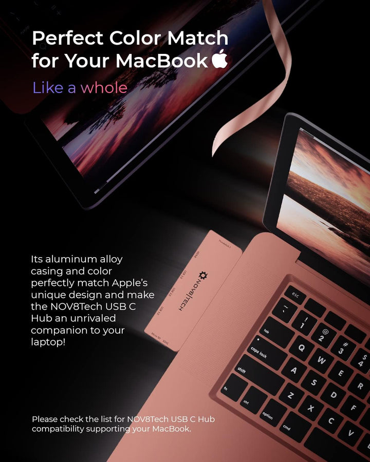 NOV8Tech USB C zu HDMI Adapter Schlanker 7-in-2-Dongle für Gold MacBook Air 2020 M1 2019/2018, Docki