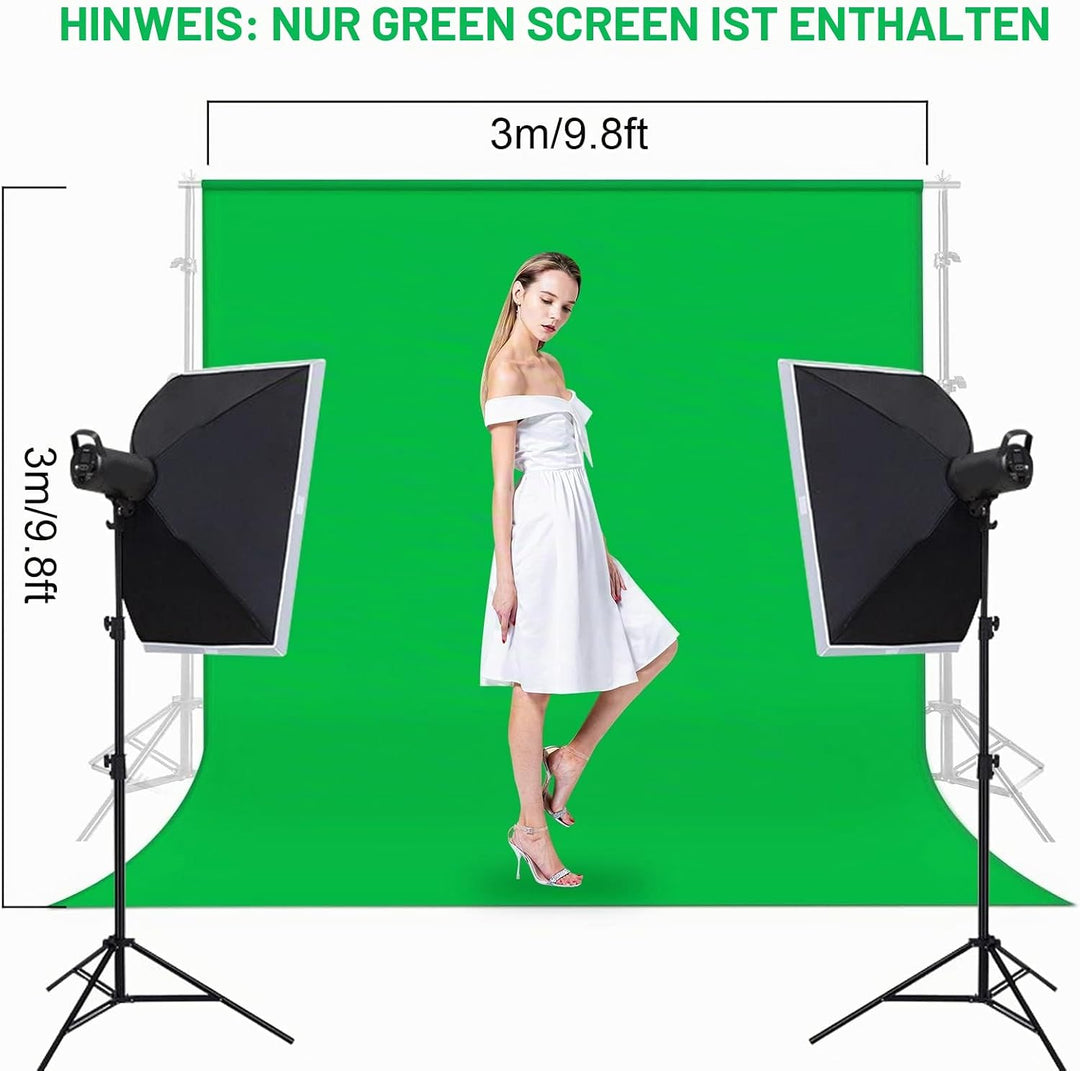 Greenscreen, 3x3m/9.8ftx9.8ft Green Screen mit 4 Leimzwinge für Fotografie, Orthland Fotohintergrund
