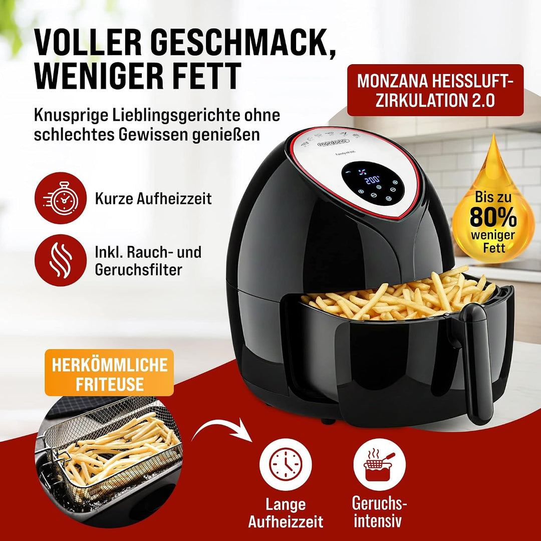Monzana Heissluftfritteuse 6,5 L XXL Digitales LED Touch-Display Timer Temperatureinstellung mit Rez