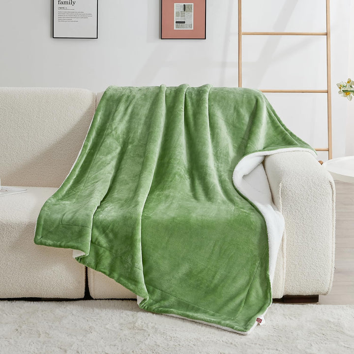 SOCHOW Sherpa Decke Salbei Grün zweiseitige Wohndecken Kuscheldecken, Dicke warm Sofadecke/Couchdeck