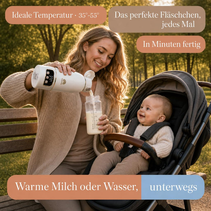 Flaschenwärmer Baby Unterwegs Tragbar Kabellos 500ml, Muttermilch & Wasser, Reise Auto Nacht, Siliko