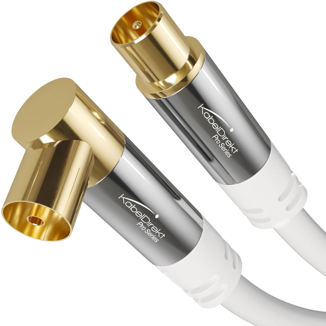 KabelDirekt – 4K Antennenkabel, Koaxialkabel, TV Kabel 90° gewinkelt/gerade – 10m – In Deutschland e