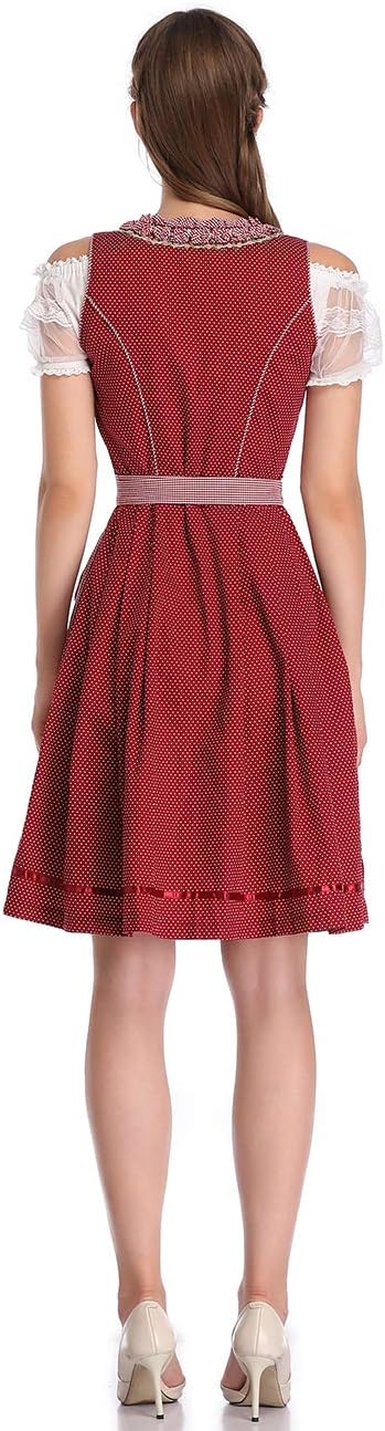 KOJOOIN Trachtenkleid Damen Dirndl Kurz Midi 3tlg. für Oktoberfest-DREI Teilig: Kleid, Bluse, Schürz
