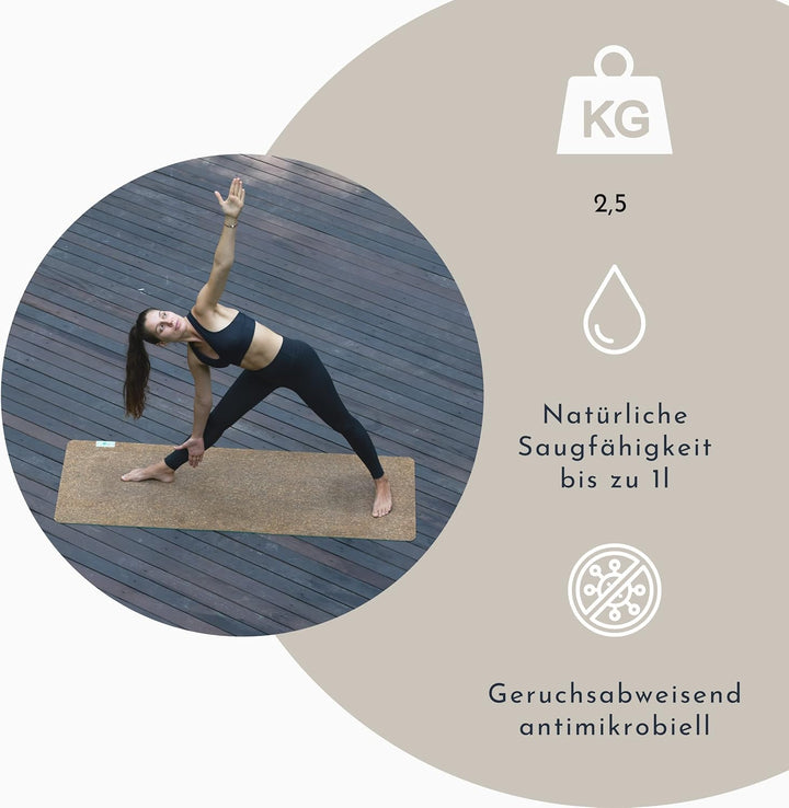 PUNIMA Yogamatte XXL, 100% Naturkautschuk und Premium Kork aus Portugal, Extra BREIT und LANG, OHNE