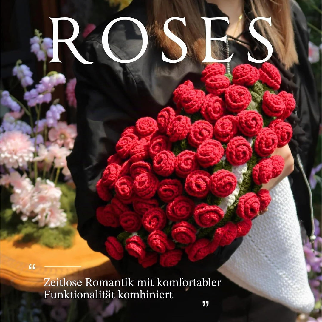 iyoimono Blumenstrauss Decke Fertige Rose Straussdecke Handgestrickte Häkeldecke Überwurfdecke Blume