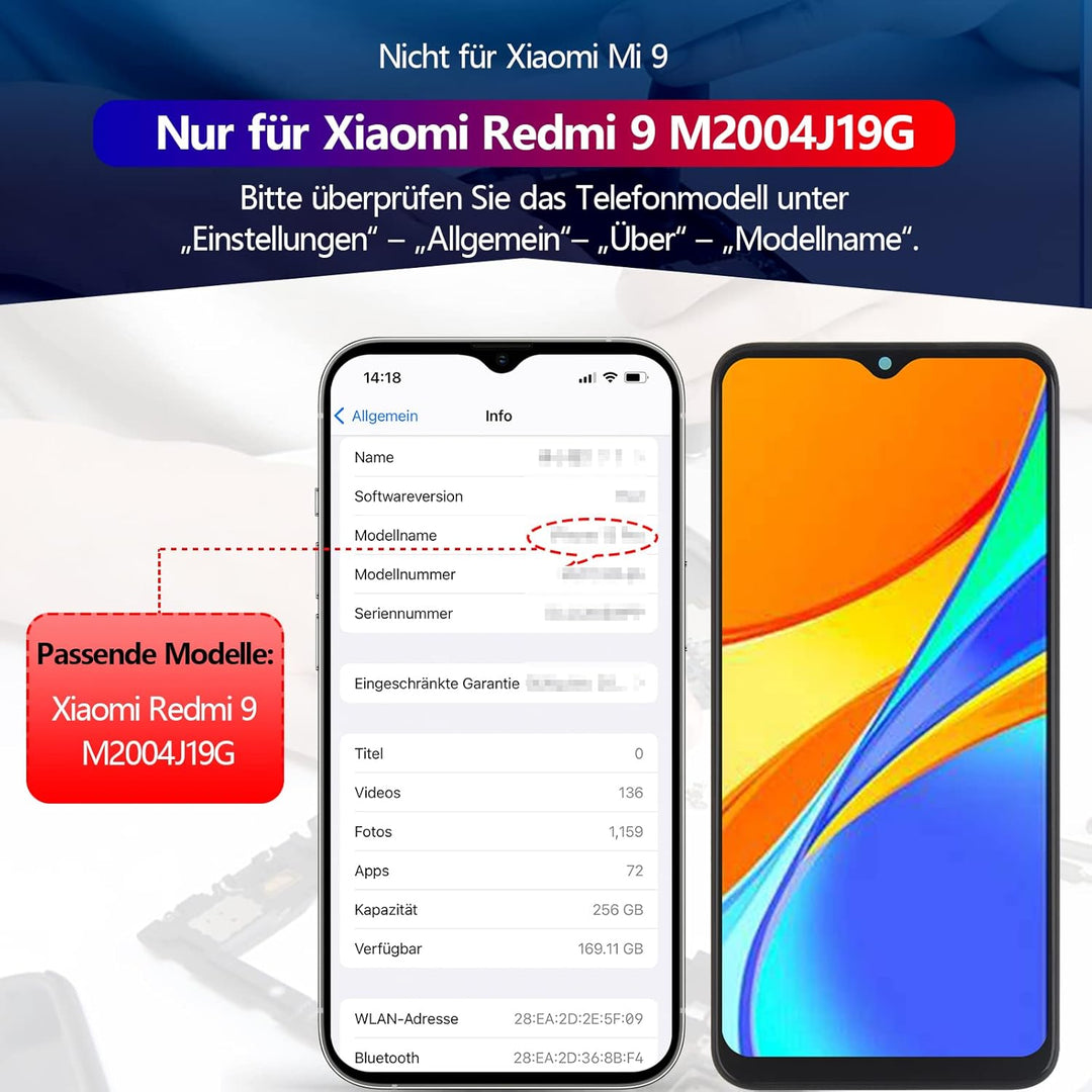RongZy Display für Xiaomi Redmi 9 M2004J19G M2004J19C Ersatz des LCD-Bildschirms Touch Display Digit