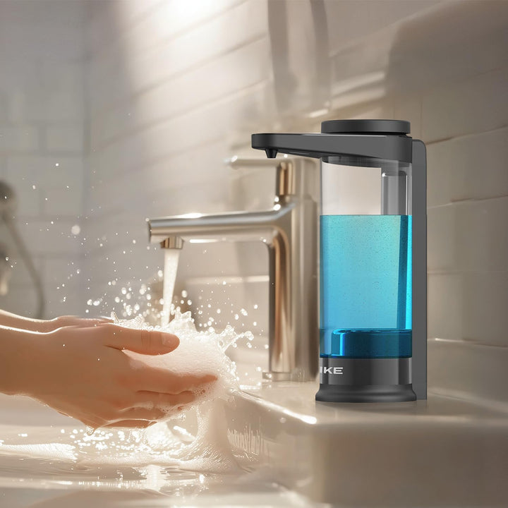 AIKE Automatischer Seifenspender mit Infrarotsensor 500ml, Schwarz Wandmontierter Automatischer Seif