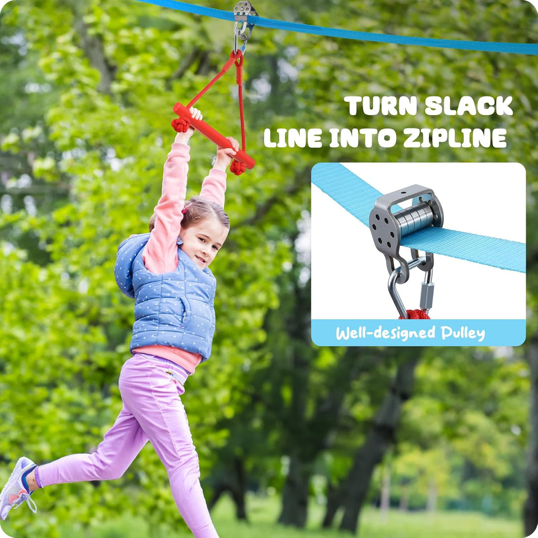 Hapfan 2 X 50ft Slackline Set Kinder mit Seilrolle, Hindernisse Set mit Klettergerüst Kletterstangen