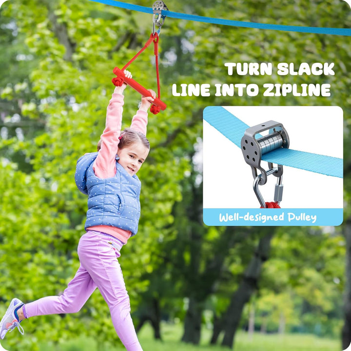 Hapfan 2 X 50ft Slackline Set Kinder mit Seilrolle, Hindernisse Set mit Klettergerüst Kletterstangen