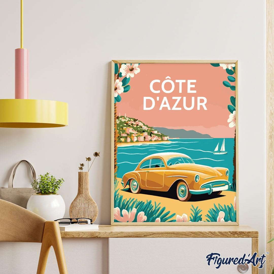 Figured'Art Malen Nach Zahlen Erwachsene Mit Rahmen Reiseplakat Côte d'Azur - Paint by Numbers Baste