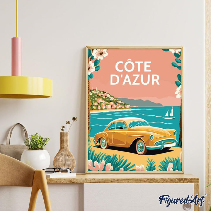 Figured'Art Malen Nach Zahlen Erwachsene Mit Rahmen Reiseplakat Côte d'Azur - Paint by Numbers Baste