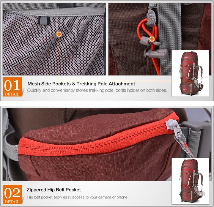 MOUNTAINTOP 70L Trekkingrucksack Innenrahmen Rucksack Wanderrucksack Herren Damen Backpacking Rucksa