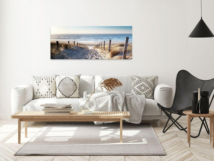 artissimo, Glasbild XXL, 125x50 cm Querformat, AG5408A, Strand-Landschaft: Weg zum Meer, Bild aus Gl
