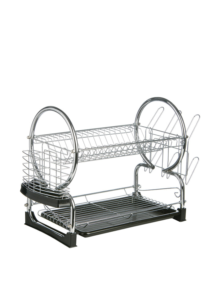 Premier Housewares 509585 2 Tier Dish Drainer, Chrom, 56 x 25 x 39 cm Schwarz, Schwarz