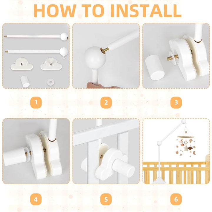 Mobile Halterung Wickeltisch, Wolken Holz Himmelstange Babybett, Abnehmbarer Mobile Halterung Holz H