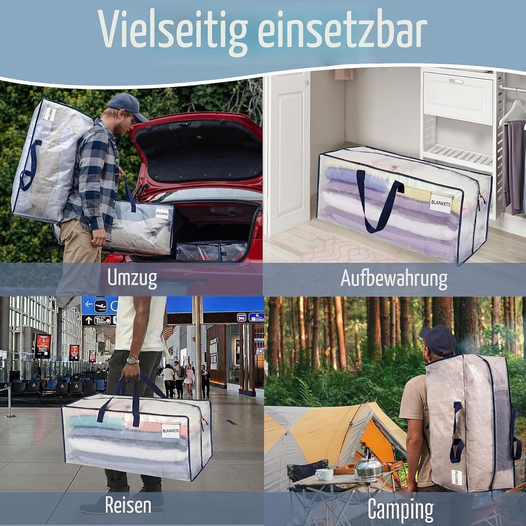 VENO 87 Liter extra grosse Umzugstaschen mit Rucksackgurten, Umzugshelfer, starke Griffe und Reissve