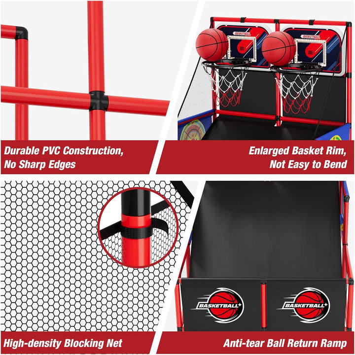 HYES 3 in 1 Dual Shot Basketball Arcade Spiel mit 2 Dart Boards/Elektronische Anzeigetafel/LED Licht