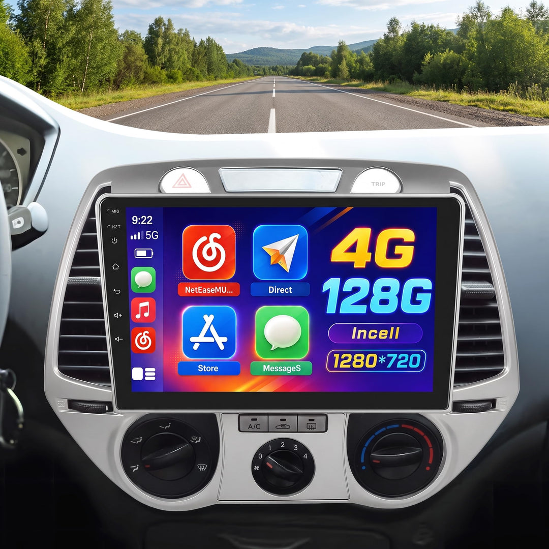Hikity 4+128G Android 15 Autoradio mit Wireless CarPlay Android Auto für Hyundai i20 2008 2009 2010