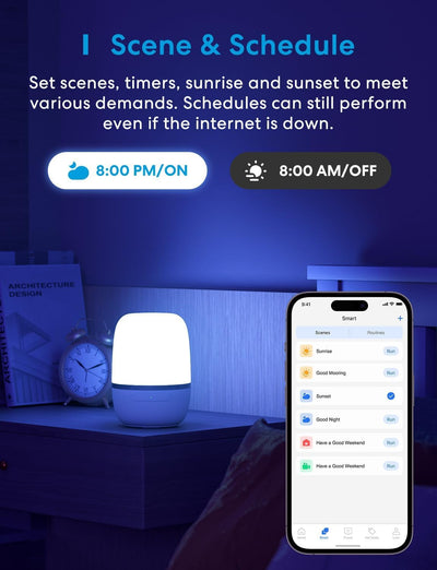RGBCW WLAN LED Nachttischlampe funktioniert mit Apple HomeKit, Meross RGBCW Dimmbar Atmosphäre Tisch