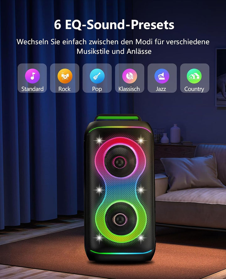 GKD61 Karaoke-Maschine für Erwachsene, 2 Kabellose UHF-Mikrofone, 400W Spitzenleistung, Tragbarer Bl