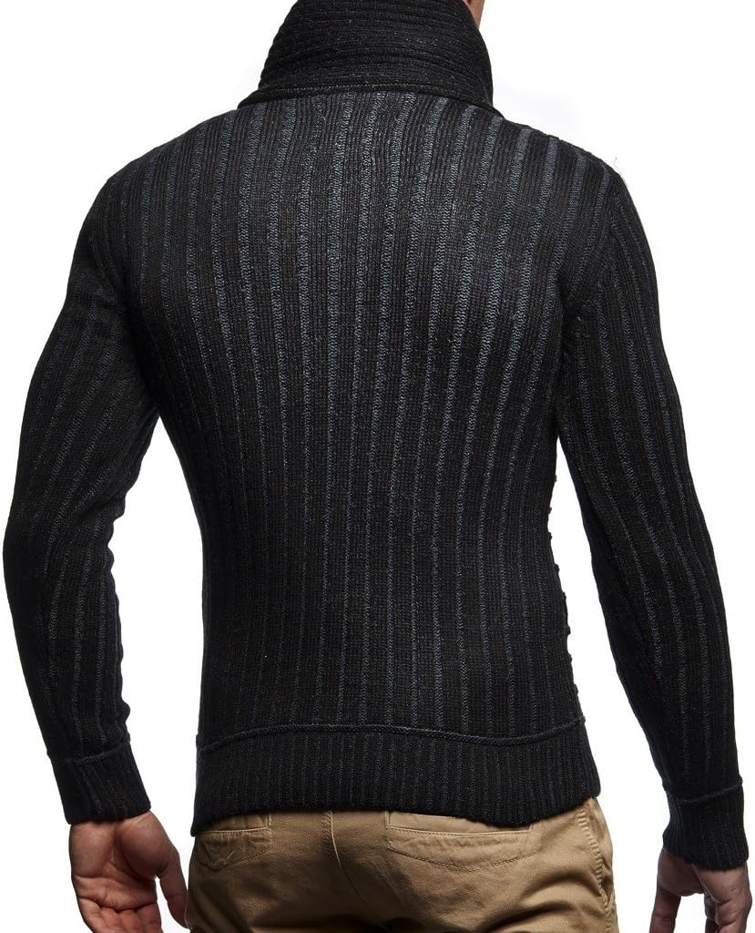 Leif Nelson Herren Strick-Pullover Schalkragen Slim Fit Winter Sommer Moderner Männer schwarzer Pull