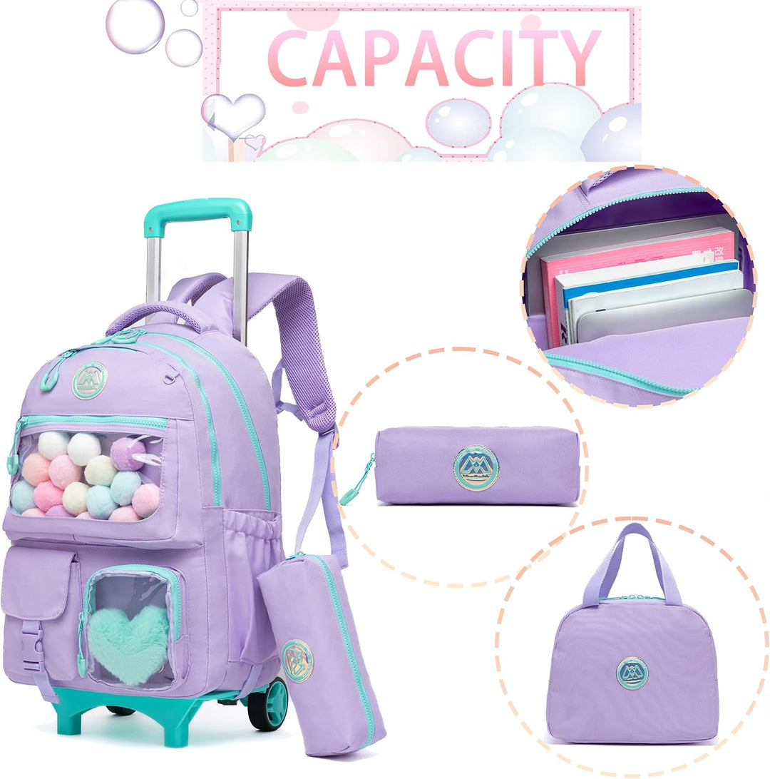 HTgroce Lila Süsser Kinder Trolley Rucksack Schultasche Schulranzen Mädchen schultrolleys Schulrucks