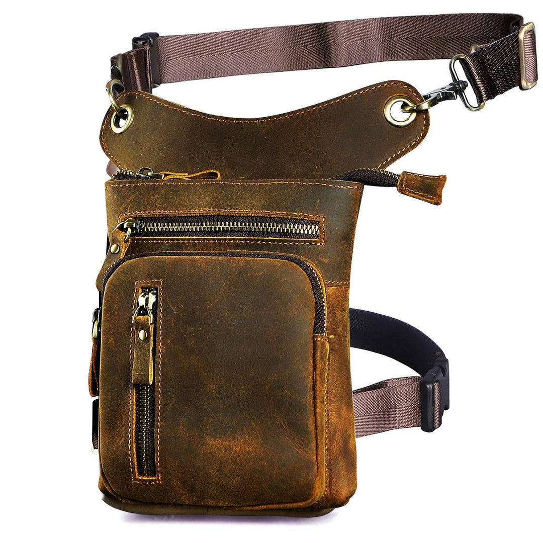 Le'aokuu Herren Leder Motorrad Hüfttasche Messenger Schulter Drop Leg Bag 211-11 0 Braun, 211-11 0 B
