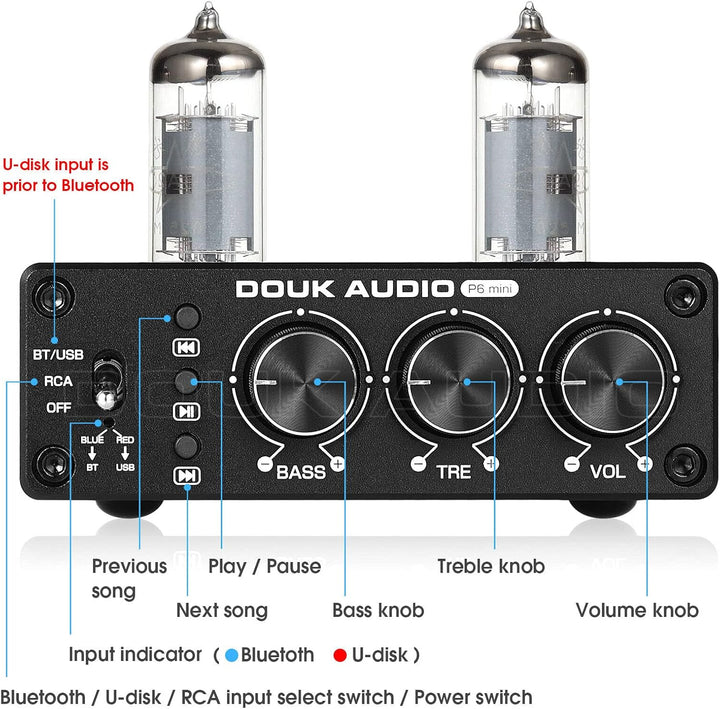 Douk Audio P6-mini HiFi Bluetooth Röhrenvorverstärker Mini Stereo Valve Vorverstärker Tube Preamp mi