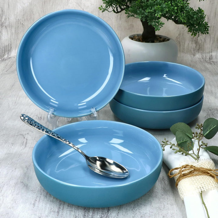 Ritzenhoff & Breker Jasper 4er Set Suppenteller Ozeanblau I 610 ml, Ø 19,3cm I Steingutteller für 4