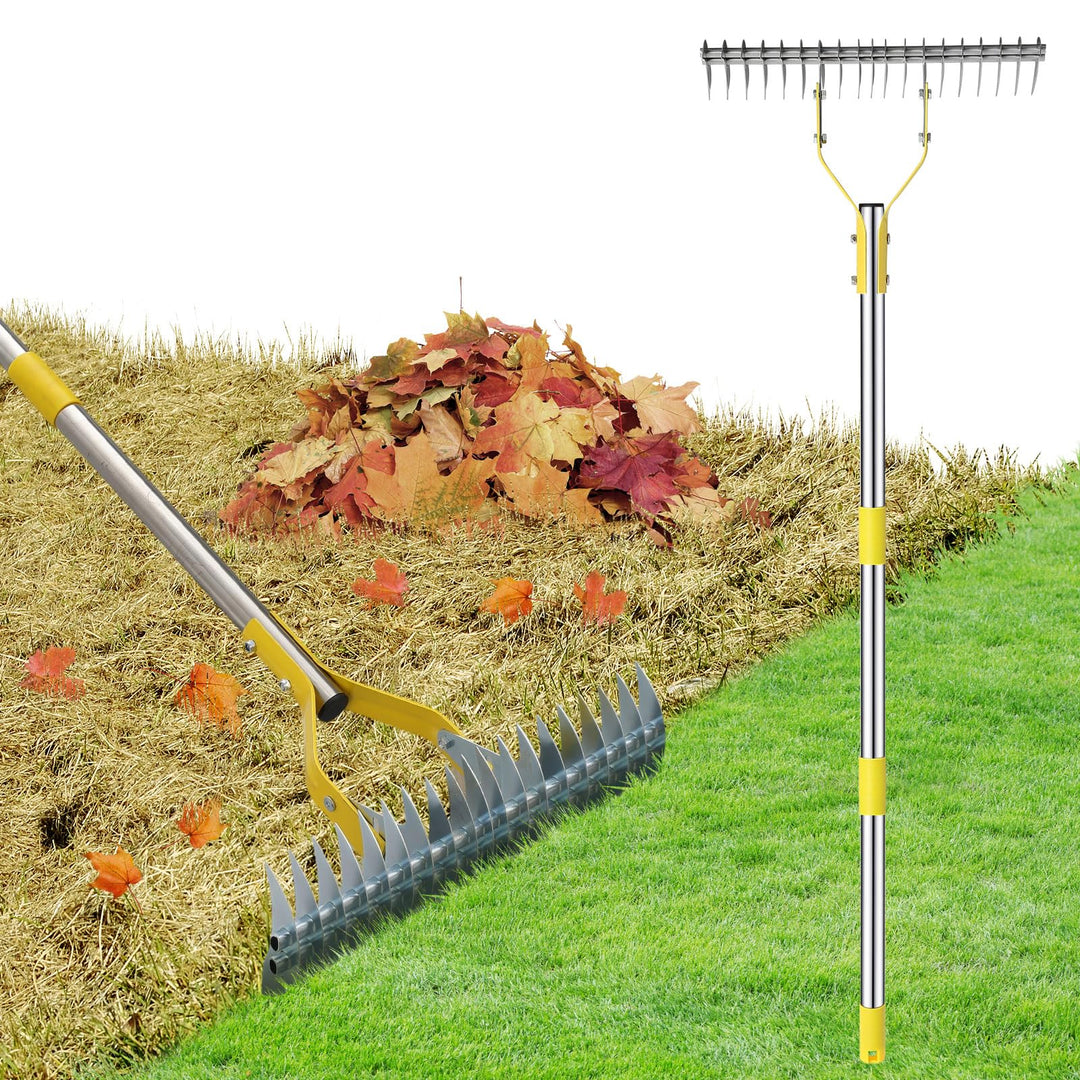 Strohrechen, Laubrechen Rasenrechen Mit 150 cm Stiel Robuster Laubsammler, Mehrzweck-Rasenkamm Zum J
