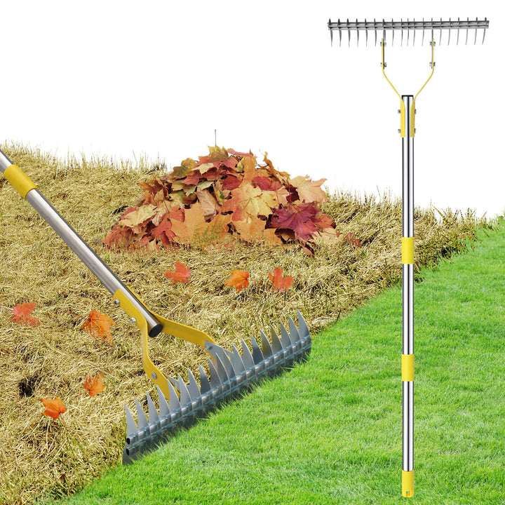 Strohrechen, Laubrechen Rasenrechen Mit 150 cm Stiel Robuster Laubsammler, Mehrzweck-Rasenkamm Zum J