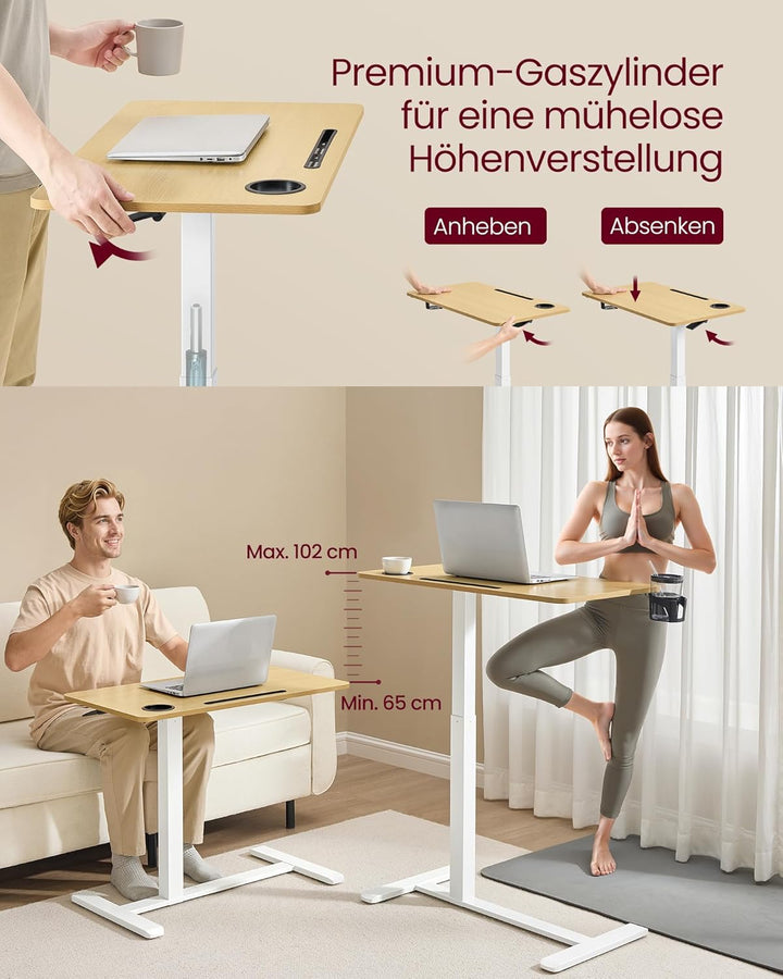 VASAGLE Beistelltisch mit Rollen, mobiler Stehtisch, 80 x 45 cm grosse Tischplatte, verstellbare Höh
