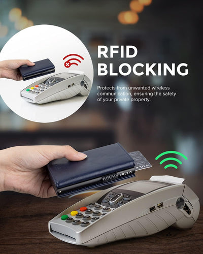 VULKIT Kreditkartenetui RFID-blockierende Pop-Up-Kartentasche aus Echtem Leder mit Geldscheinfach, A