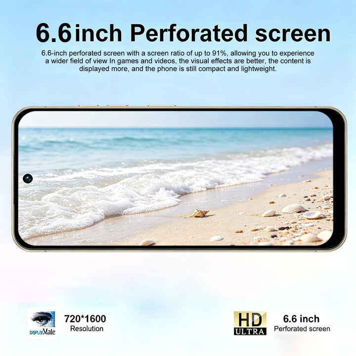 4G Dual SIM Smartphone mit 6,6 Zoll InCell HD-Bildschirm, 4GB+32GB Speicher (bis 256GB erweiterbar),