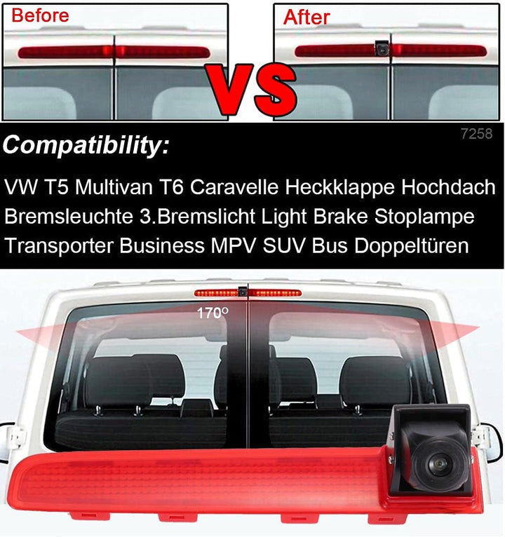 Auto Drittes Dach Original-Bremslicht-Rückfahrkamera, Ersatz für VW T5 Multivan T6 Caravelle Heckkla
