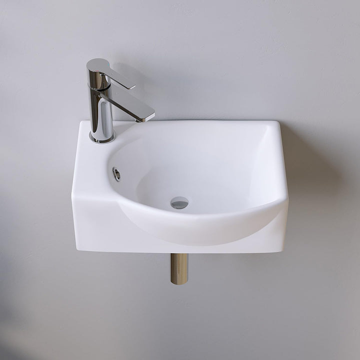 Waschbecken Keramik Waschtisch Hängewaschbecken klein Handwaschbecken Weiss Eckig-Oval 40 x 28 cm Ba