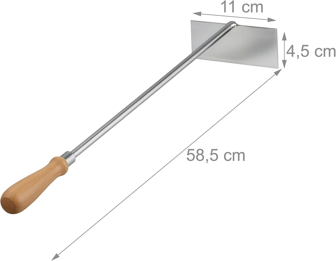 Relaxdays Aschekratzer, Edelstahl, Holzgriff, 58,5 cm lang, Ascheschieber für Kamin & Ofen, Aschehak