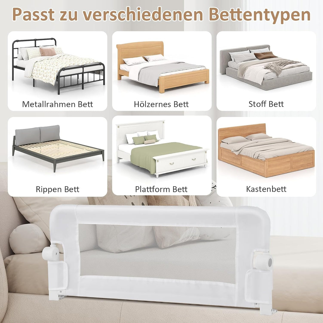 DREAMADE Bettgitter für Babys und Kinder, Kinderschutzgitter Fallschutzgitter aus Eisen, PP und Oxfo