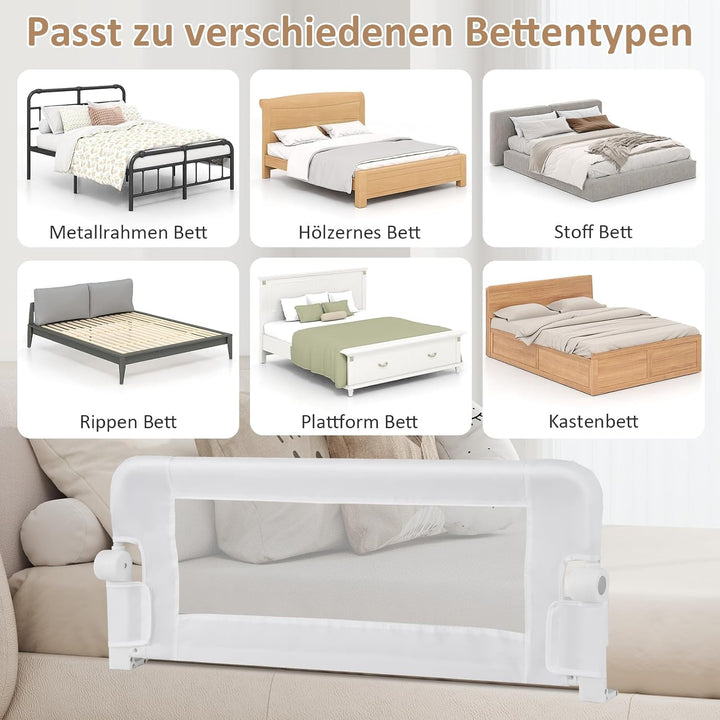 DREAMADE Bettgitter für Babys und Kinder, Kinderschutzgitter Fallschutzgitter aus Eisen, PP und Oxfo