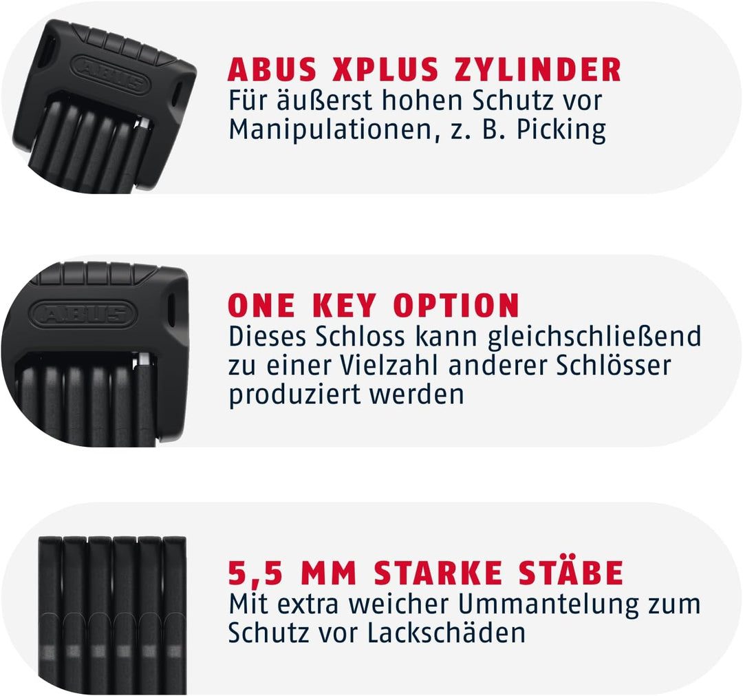 ABUS Faltschloss Bordo Granit 6500K mit SH-Schlosshalter - Fahrradschloss mit XPlus Zylinder für hoh